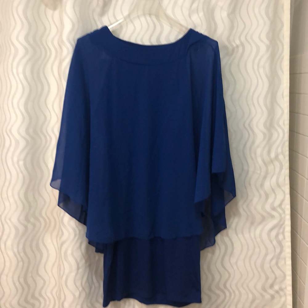 Blue sleeveless dress with chiffon overlay - XL